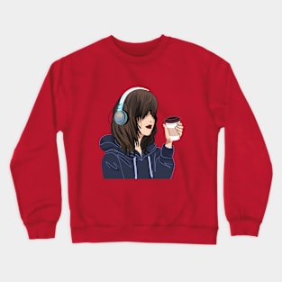 anime a girl have headphones Crewneck Sweatshirt